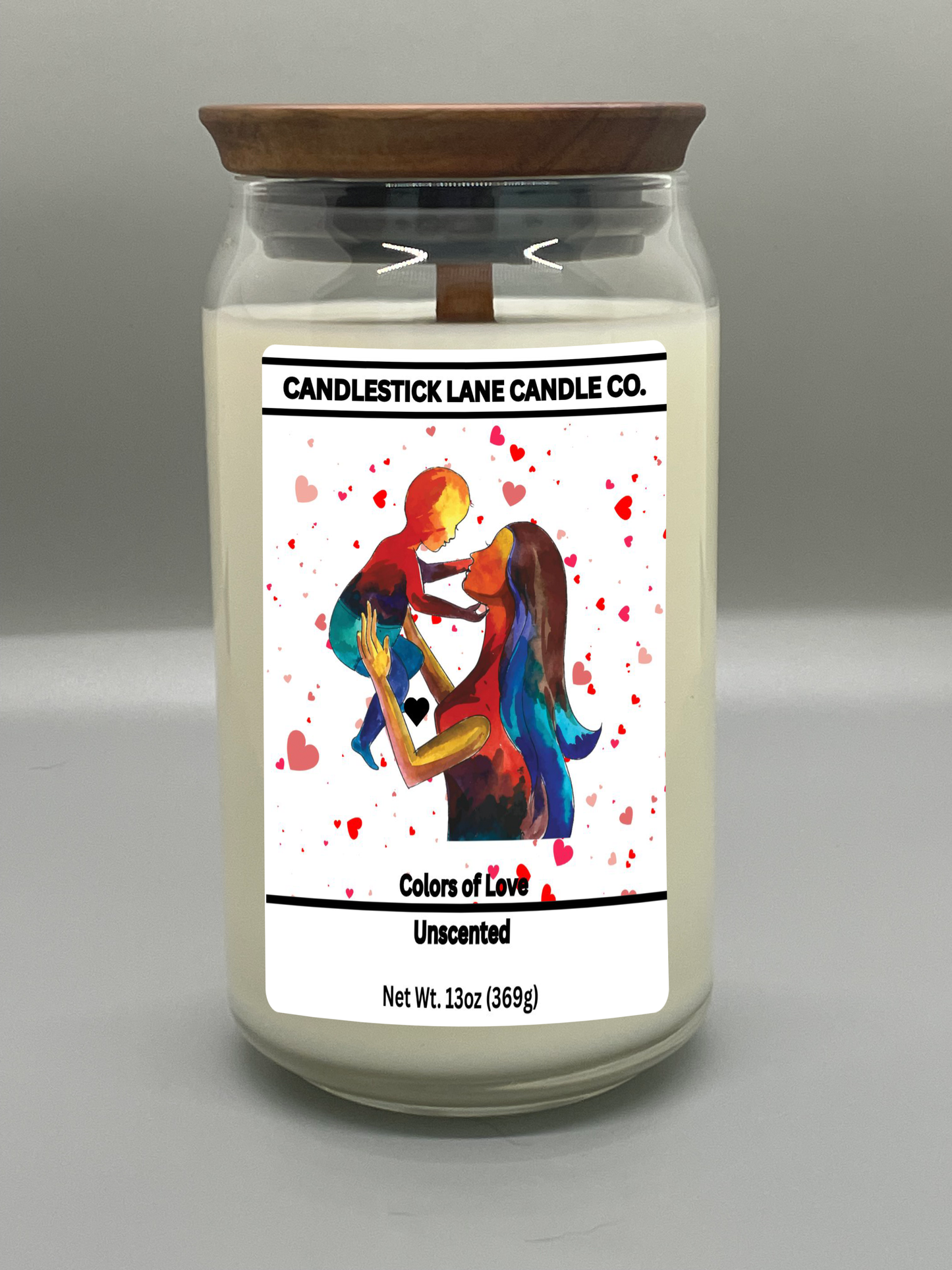 13oz "Colors of Love" Themed Jar Candle with Logo Engraved Bamboo Lid