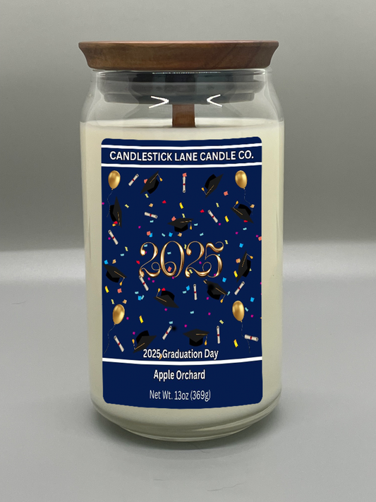 13oz "2025 Graduation Day" Themed Jar Candle with Logo Engraved Bamboo Lid