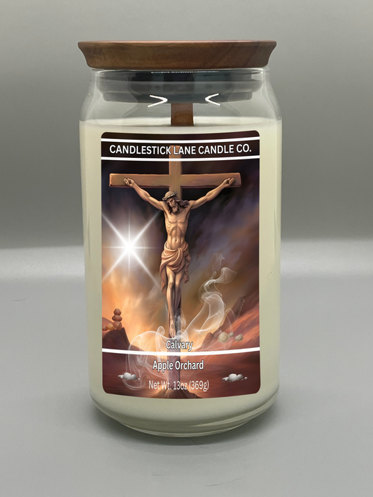 13oz "Calvary" Themed Jar Candle with Logo Engraved Bamboo Lid