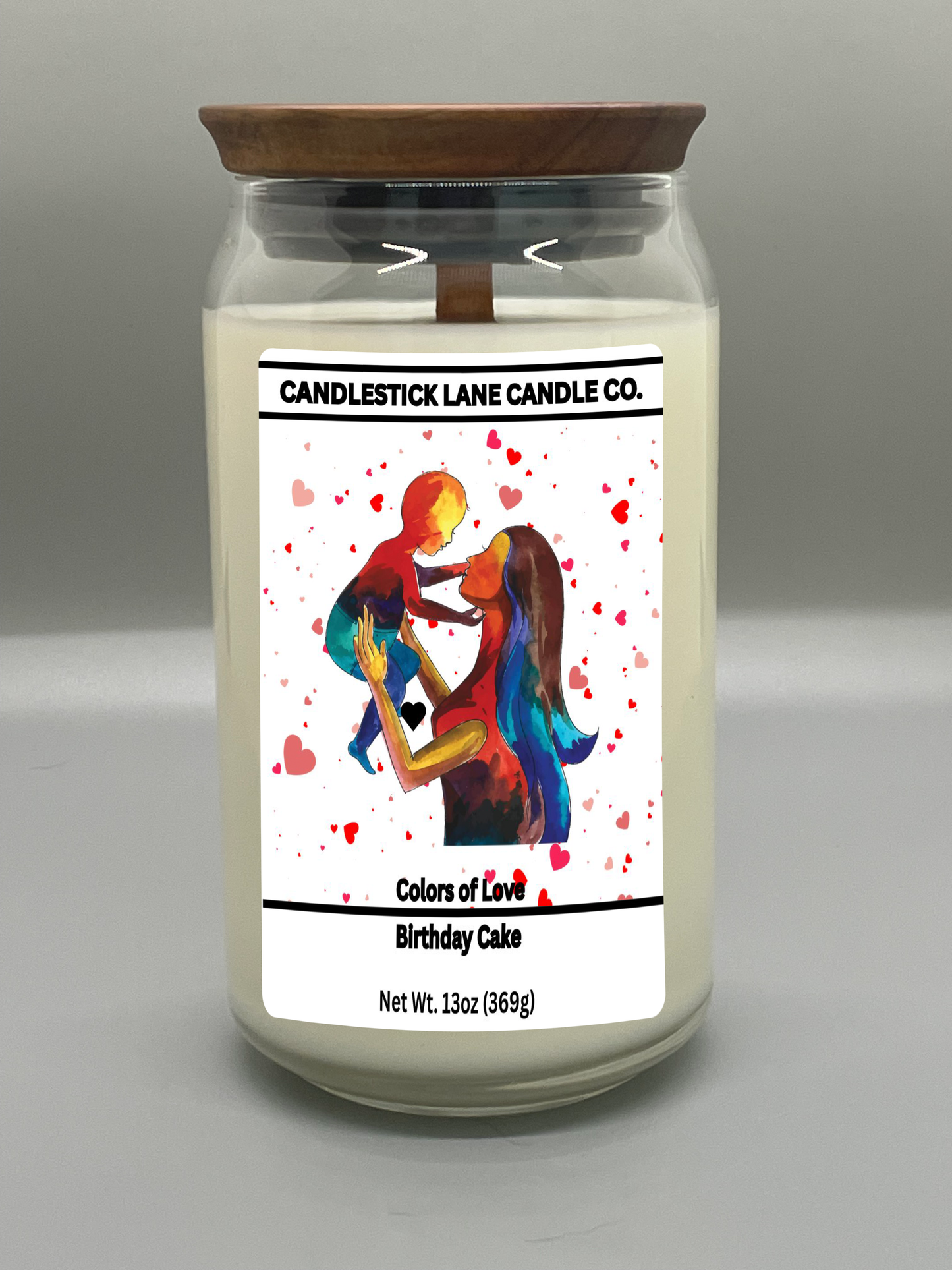 13oz "Colors of Love" Themed Jar Candle with Logo Engraved Bamboo Lid